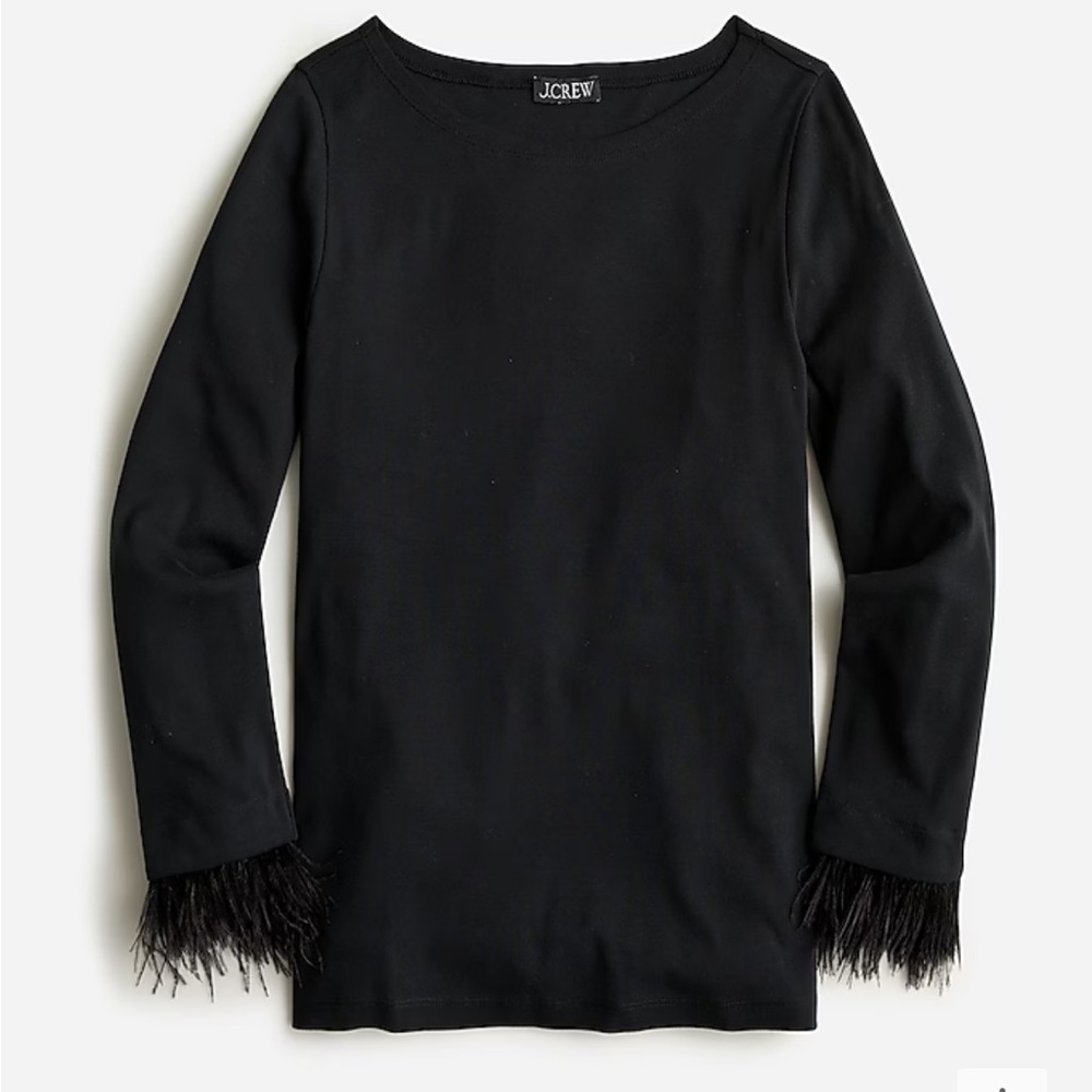 J.Crew Black Long Sleeve Top with Feather Cuffs